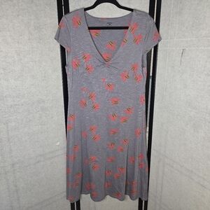 Horny Toad Rosemarie Cap Sleeve Midi Gray Pink Dress Size Large Organic Cotton
